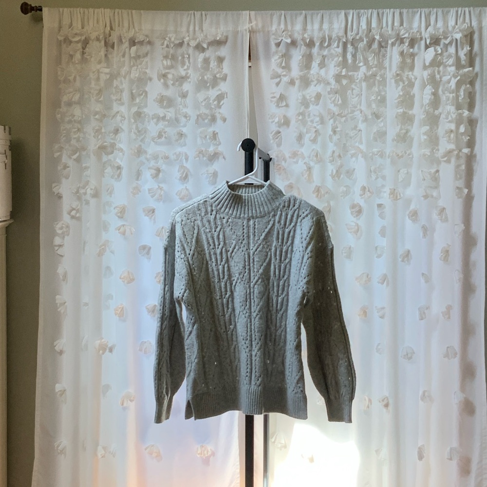 LOFT Light Gray Cable Knit Turtleneck Sweater